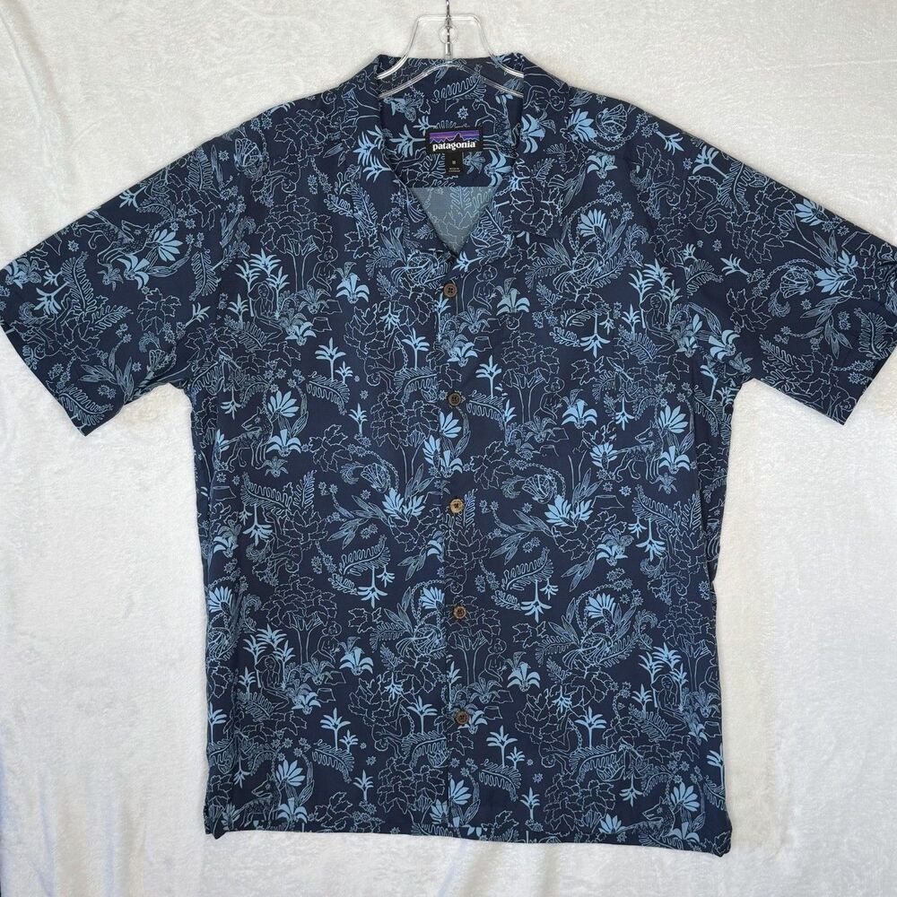 Patagonia Stretch Planing Hybrid Shirt Mens M Floral Animal Hawaiian UPF Outdoor